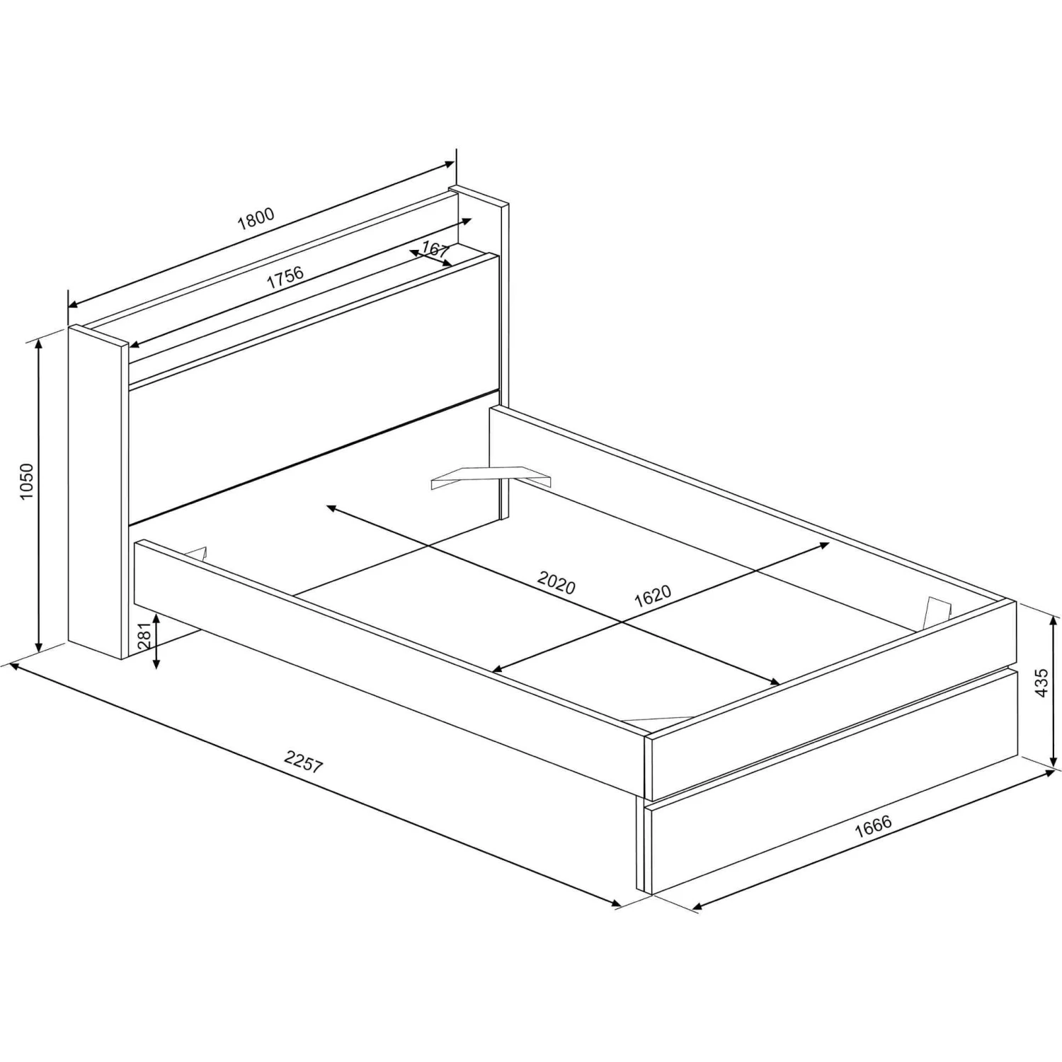 Lit Avec Tête De Lit En Bois Imitation Chêne - LI9051 10 Lit Avec Tête De Lit En Bois Imitation Chêne - LI9051 – Image 8