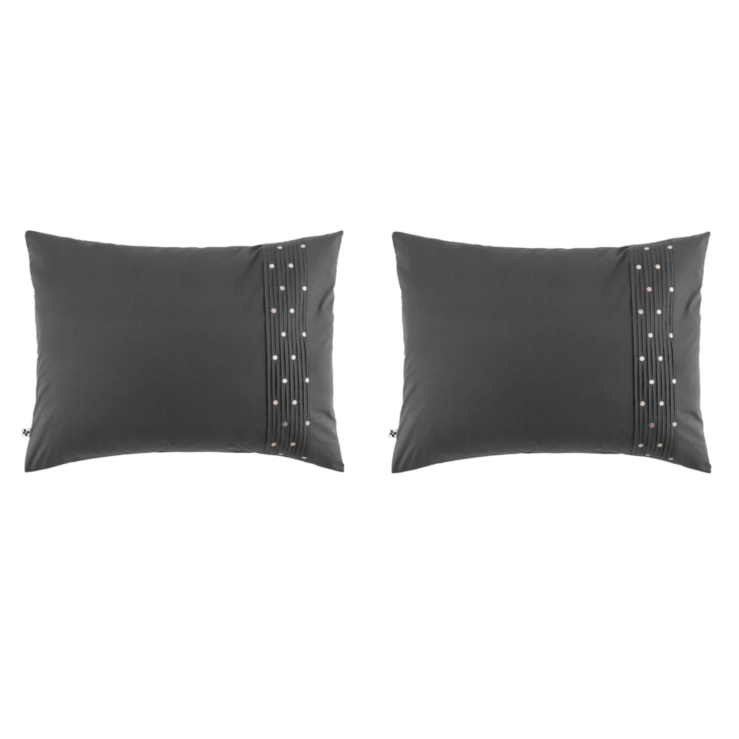 Lot De 2 Taies D'oreiller Brodées Plis Religieuses Anthracite 4 Lot De 2 Taies D'oreiller Brodées Plis Religieuses Anthracite – Image 2