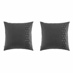 Lot De 2 Taies D'oreiller Brodées Plis Religieuses Anthracite