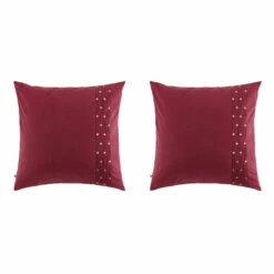 Lot De 2 Taies D'oreiller Brodées Plis Religieuses Bordeaux