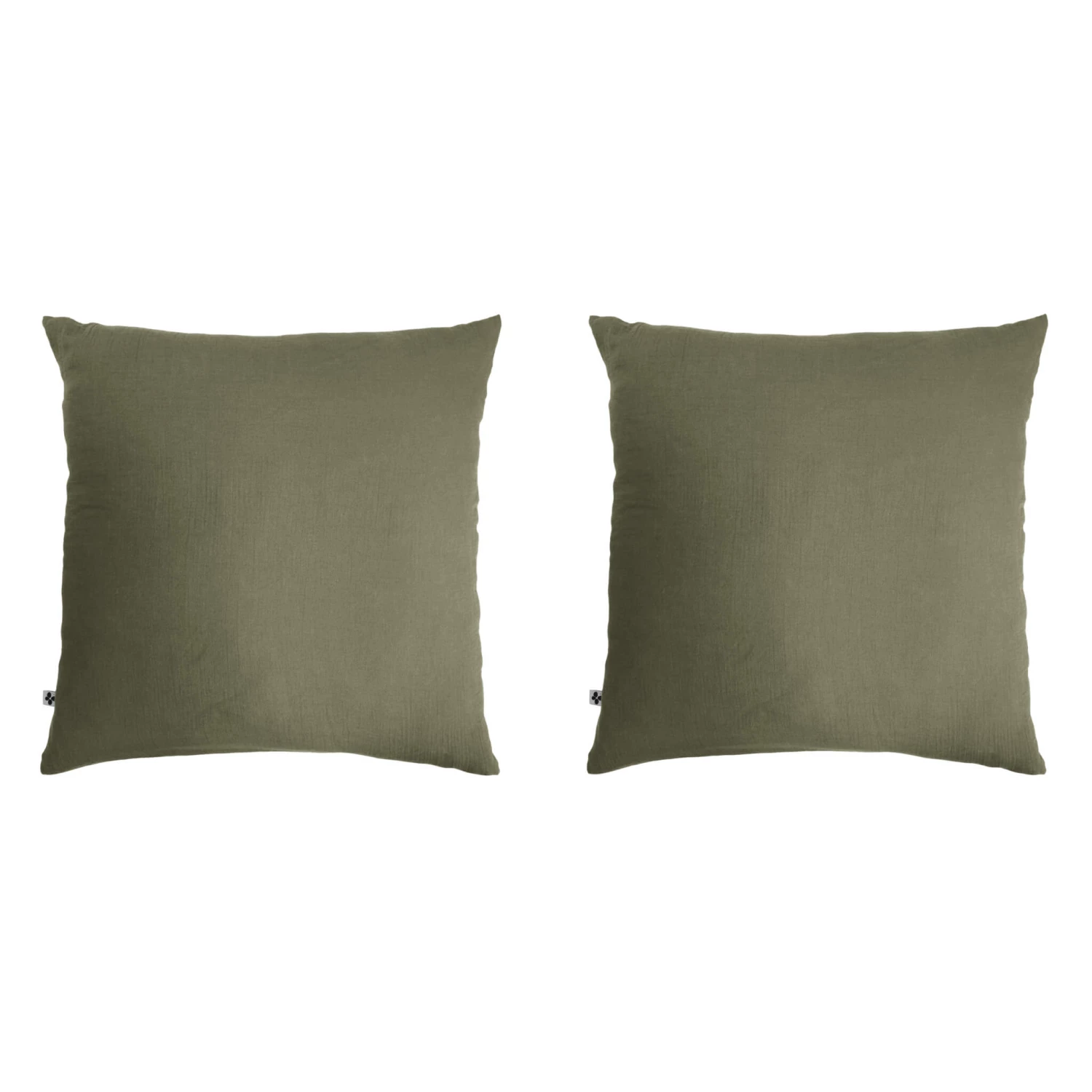 Lot De 2 Taies D'oreillers Double Gaze De Coton Kaki 3 Lot De 2 Taies D'oreillers Double Gaze De Coton Kaki