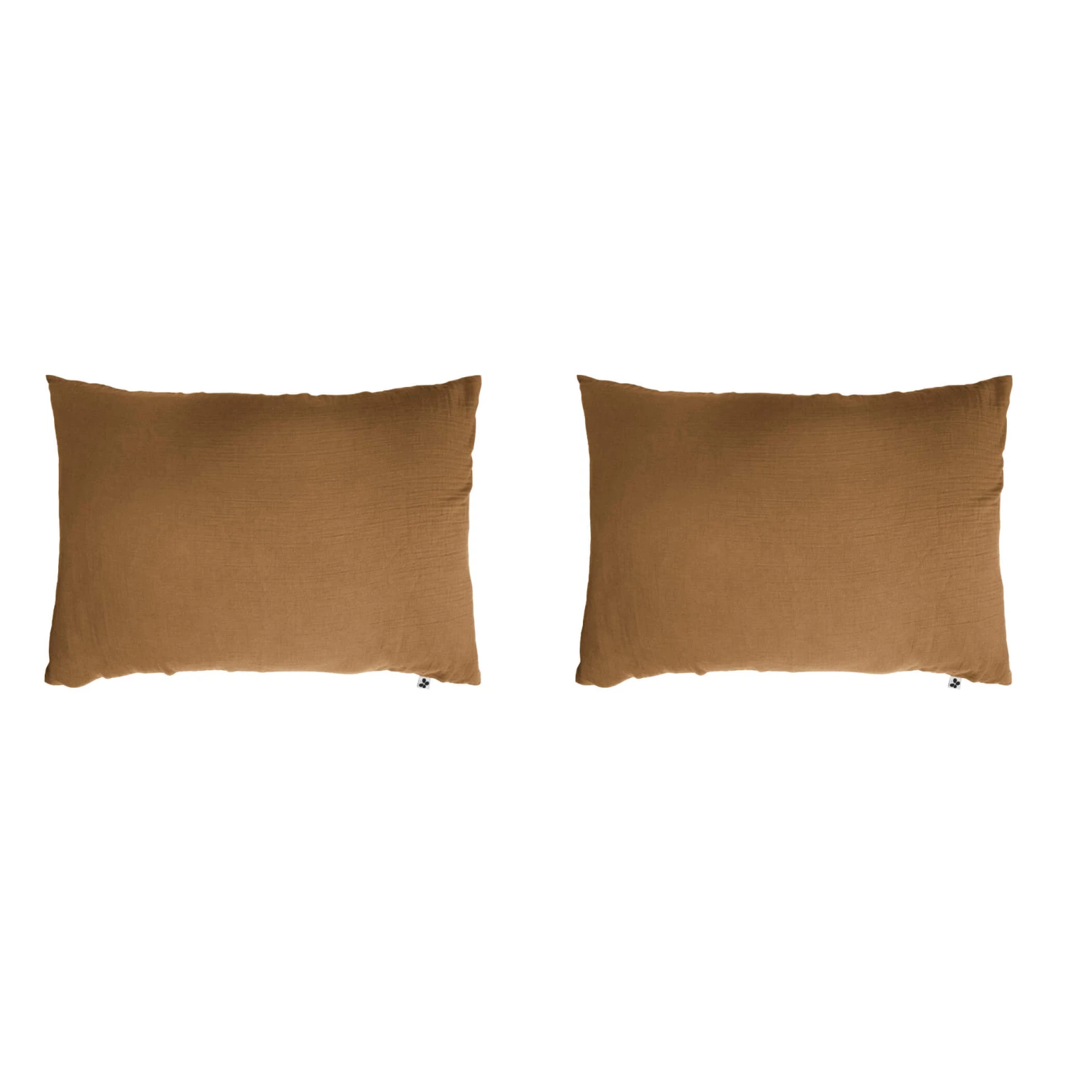 Lot De 2 Taies D'oreillers Double Gaze De Coton Marron 4 Lot De 2 Taies D'oreillers Double Gaze De Coton Marron – Image 2