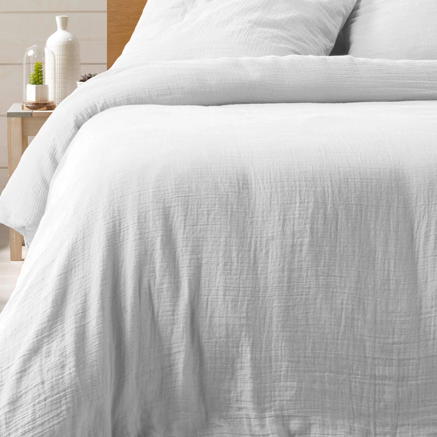 Parure De Lit Double Gaze De Coton Blanc Angelia 4 Parure De Lit Double Gaze De Coton Blanc Angelia – Image 2