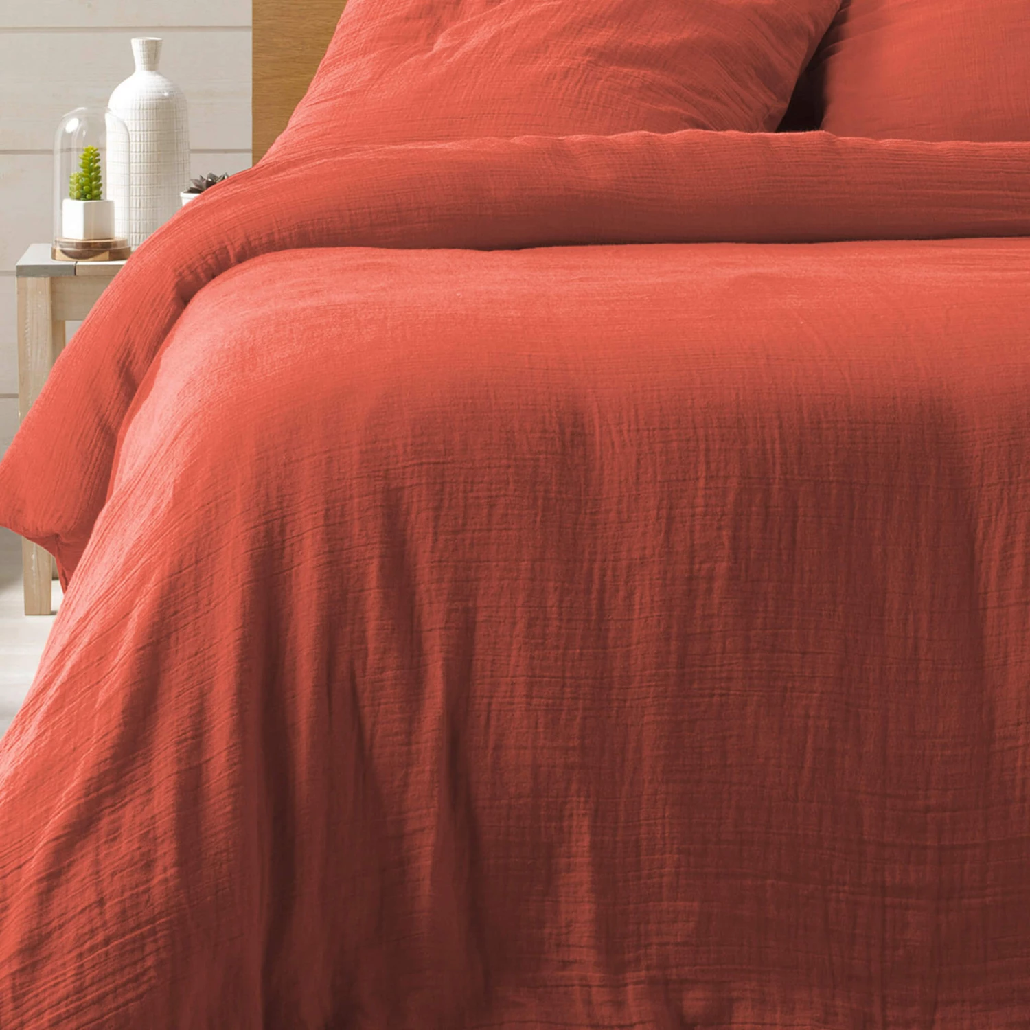 Parure De Lit Double Gaze De Coton Terracotta Angelia 4 Parure De Lit Double Gaze De Coton Terracotta Angelia – Image 2