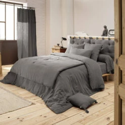 Housse De Couette Double Gaze De Coton Gris Anthracite 9 Housse De Couette Double Gaze De Coton Gris Anthracite -Doublures De Lit Soldes 2024 anthracite ambiance 2