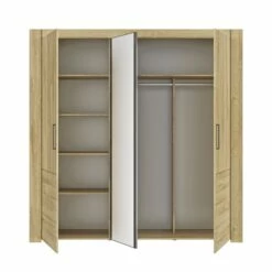 Lit Led Sensitive Et Armoire En Bois Clair - LT5084 -Doublures De Lit Soldes 2024 armoire sofia ouverte face fond blanc 1