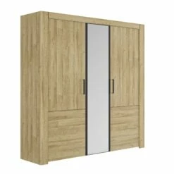 Lit Led Sensitive Et Armoire En Bois Clair - LT5084 -Doublures De Lit Soldes 2024 armoire sofia profil fond blanc 1