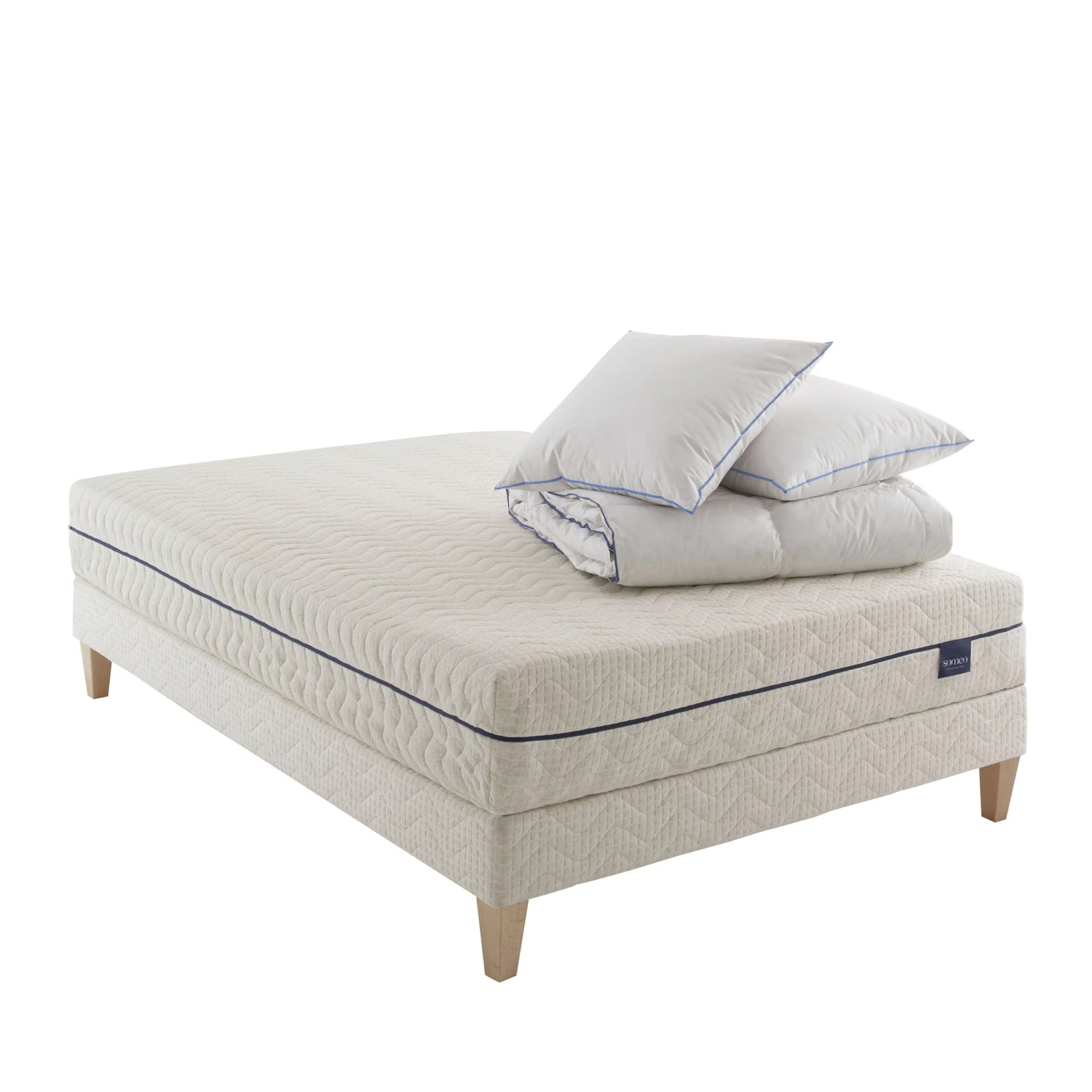 Ensemble Matelas Naturel Ressorts Et Latex Naturel, Sommier, Pieds, Couette Et Oreiller Aube 600 - SOMEO 3 Ensemble Matelas Naturel Ressorts Et Latex Naturel, Sommier, Pieds, Couette Et Oreiller Aube 600 - SOMEO