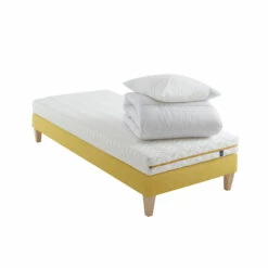 Ensemble Matelas Mousse, Sommier, Pieds, Couette Et Oreiller Aurore 200 - SOMEO 32 Ensemble Matelas Mousse, Sommier, Pieds, Couette Et Oreiller Aurore 200 - SOMEO -Doublures De Lit Soldes 2024 aurore 200 mat som 90x200 cou or 3 4 fond blanc