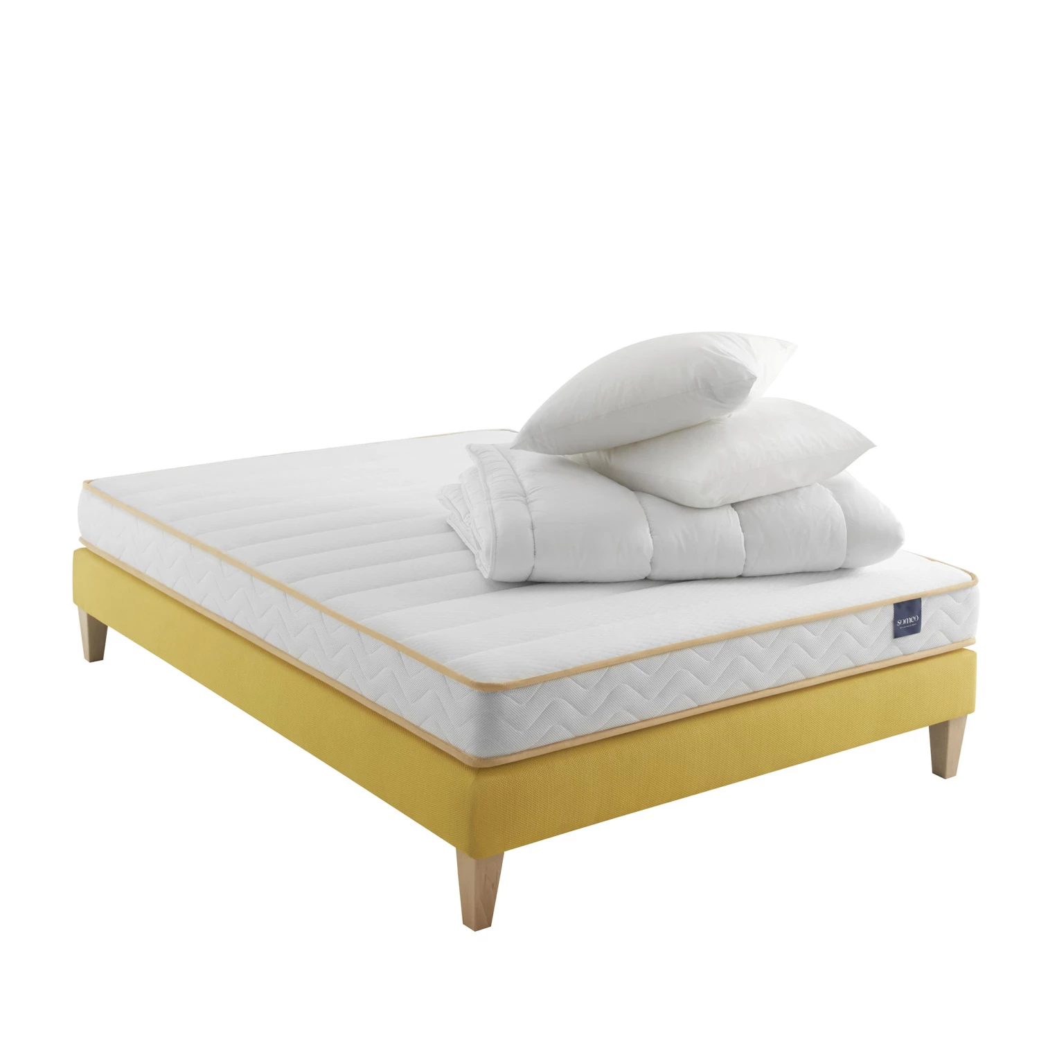Ensemble Matelas Mousse, Sommier, Pieds, Couette Et Oreiller Aurore 300 - SOMEO 3 Ensemble Matelas Mousse, Sommier, Pieds, Couette Et Oreiller Aurore 300 - SOMEO