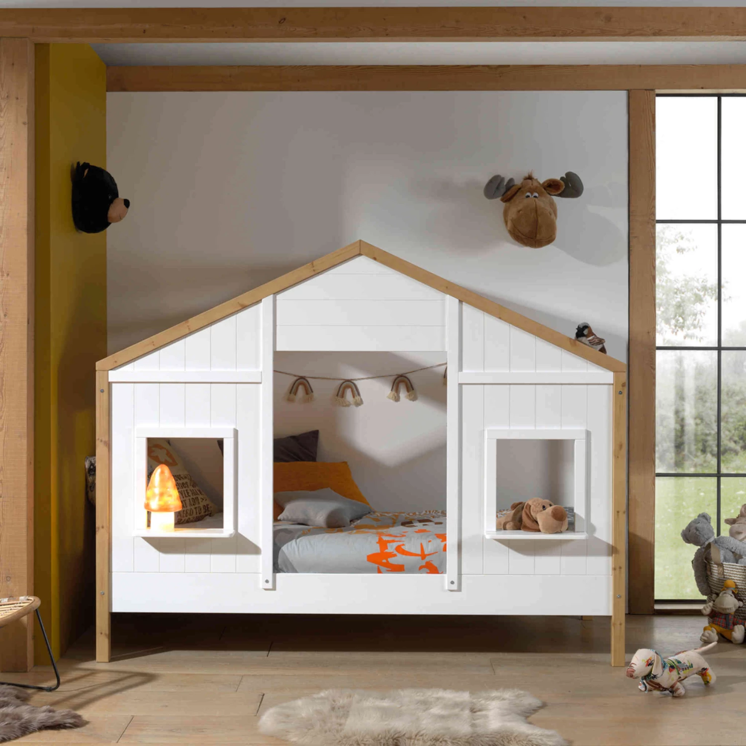 Lit Cabane Enfant En Bois Blanc Et Hêtre 90x200 Cm - LT2051 4 Lit Cabane Enfant En Bois Blanc Et Hêtre 90x200 Cm - LT2051 – Image 2