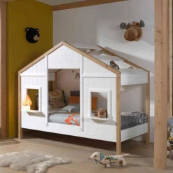 Lit Cabane Enfant En Bois Blanc Et Hêtre 90x200 Cm - LT2051