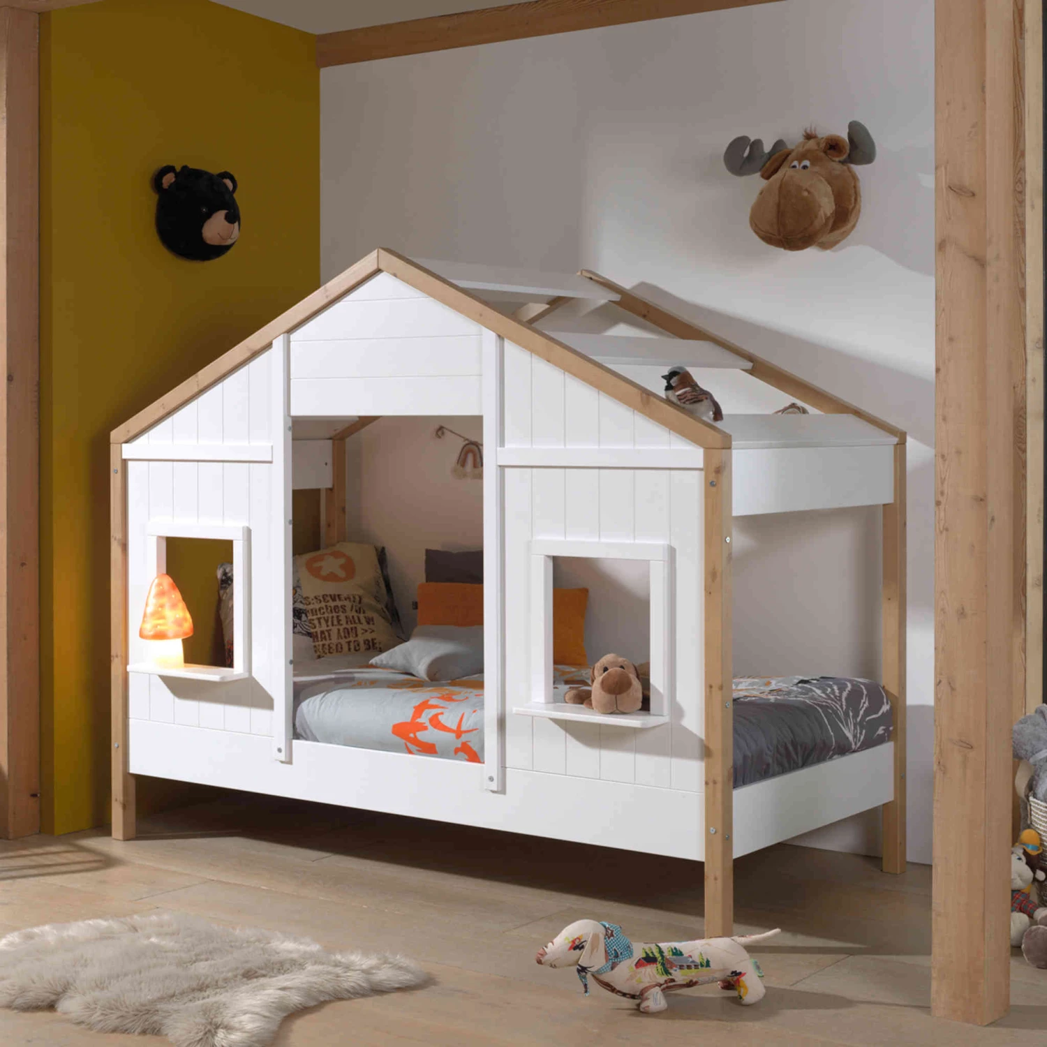 Lit Cabane Enfant En Bois Blanc Et Hêtre 90x200 Cm - LT2051 3 Lit Cabane Enfant En Bois Blanc Et Hêtre 90x200 Cm - LT2051