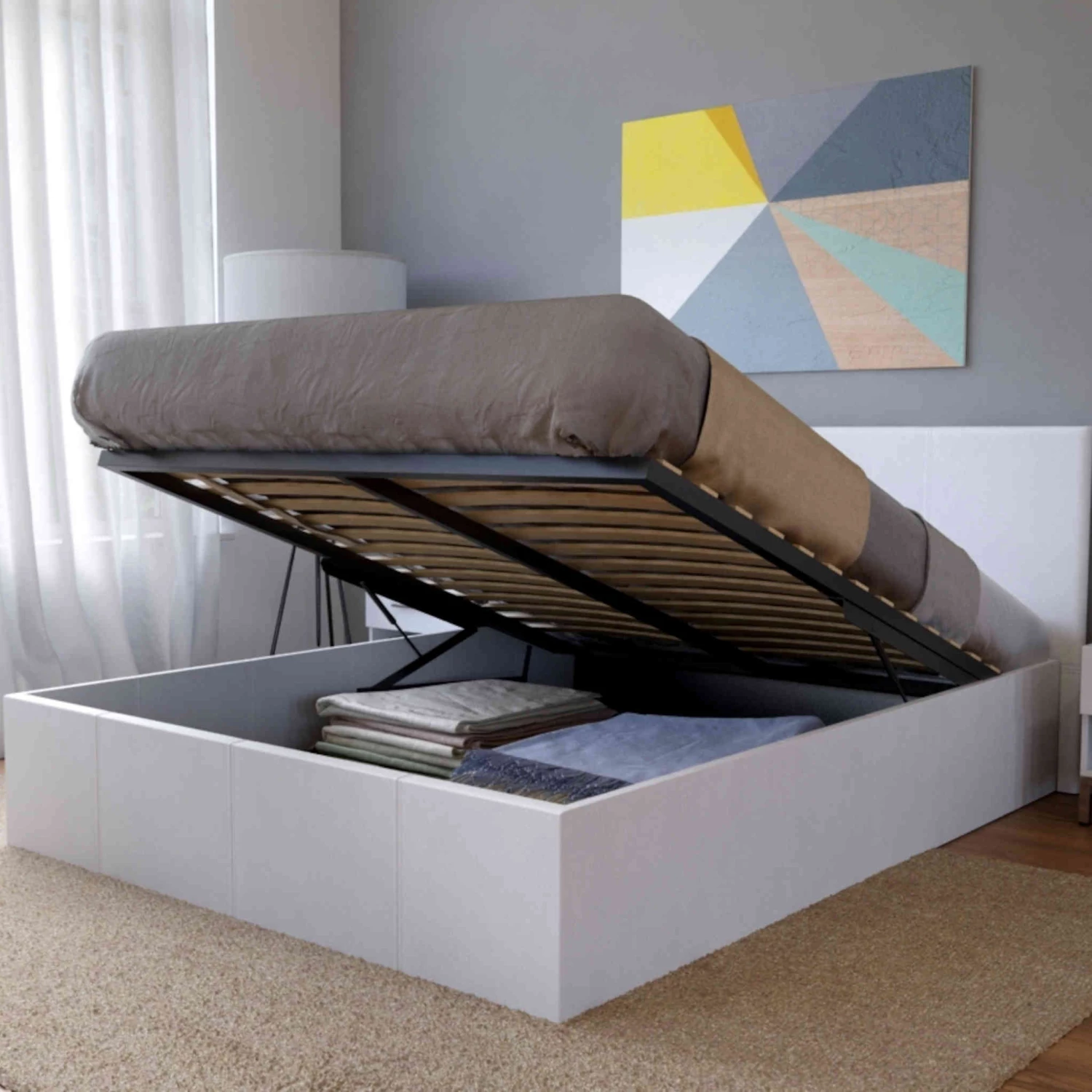 Lit Coffre En Métal Avec Revêtement Simili Cuir Blanc - LT14020 3 Lit Coffre En Métal Avec Revêtement Simili Cuir Blanc - LT14020