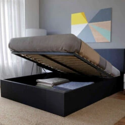 Lit Coffre En Métal Avec Revêtement Simili Cuir Noir - LT14020