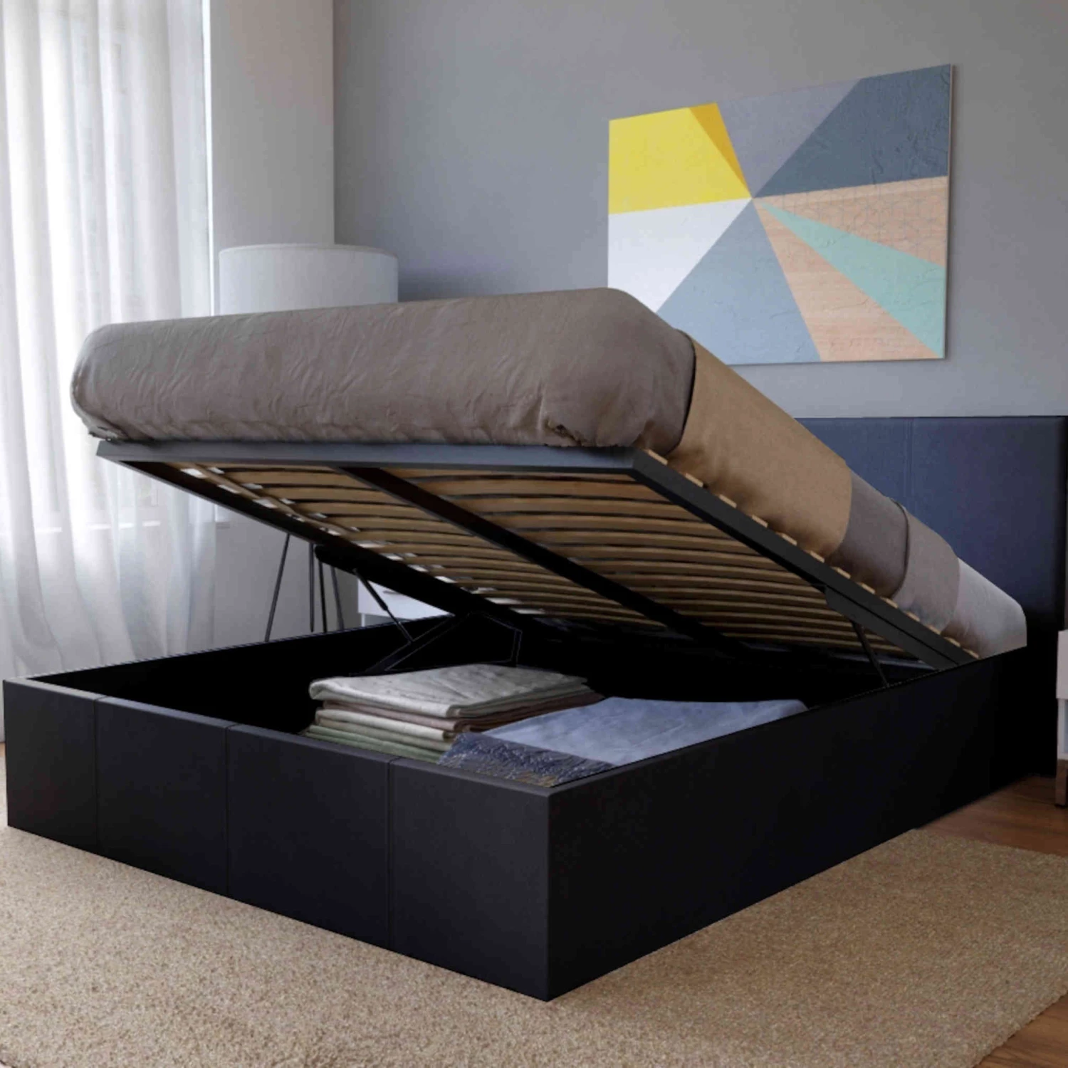 Lit Coffre En Métal Avec Revêtement Simili Cuir Noir - LT14020 3 Lit Coffre En Métal Avec Revêtement Simili Cuir Noir - LT14020