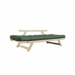 Banquette Ajustable BEBOP En Pin Massif Naturel Matelas 75x200 + Coussins 40x60 Inclus -Doublures De Lit Soldes 2024 bebop vert fond blanc 1