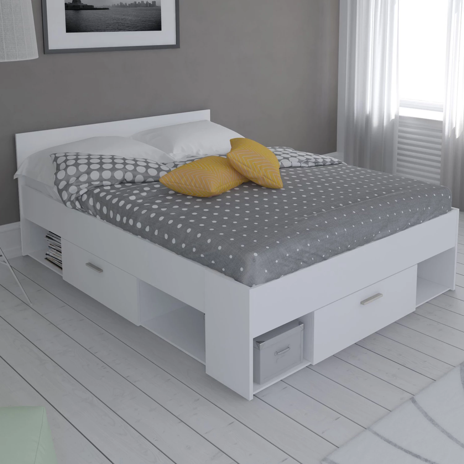 Lit En Bois 140x190/200 Blanc Perle LT115 3 Lit En Bois 140x190/200 Blanc Perle LT115