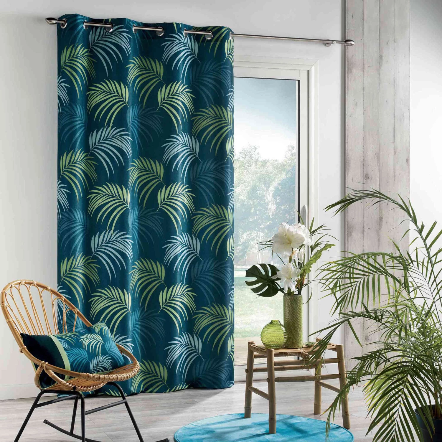 Rideau Blue Vegetal 140x260 Cm 3 Rideau Blue Vegetal 140x260 Cm