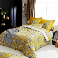 Parure De Lit Satin De Coton Botanic Jaune - Tradilinge