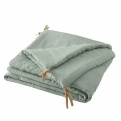 Couvre-lit à Nouettes Lin Lavé 25 Couvre-lit à Nouettes Lin Lavé -Doublures De Lit Soldes 2024 bout de lit vert fond blanc