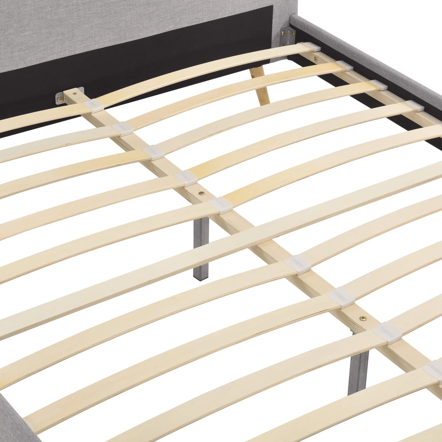 Lit En Bois Avec Tête De Lit Arrondie Tissu Gris Clair - LT17023 7 Lit En Bois Avec Tête De Lit Arrondie Tissu Gris Clair - LT17023 – Image 5