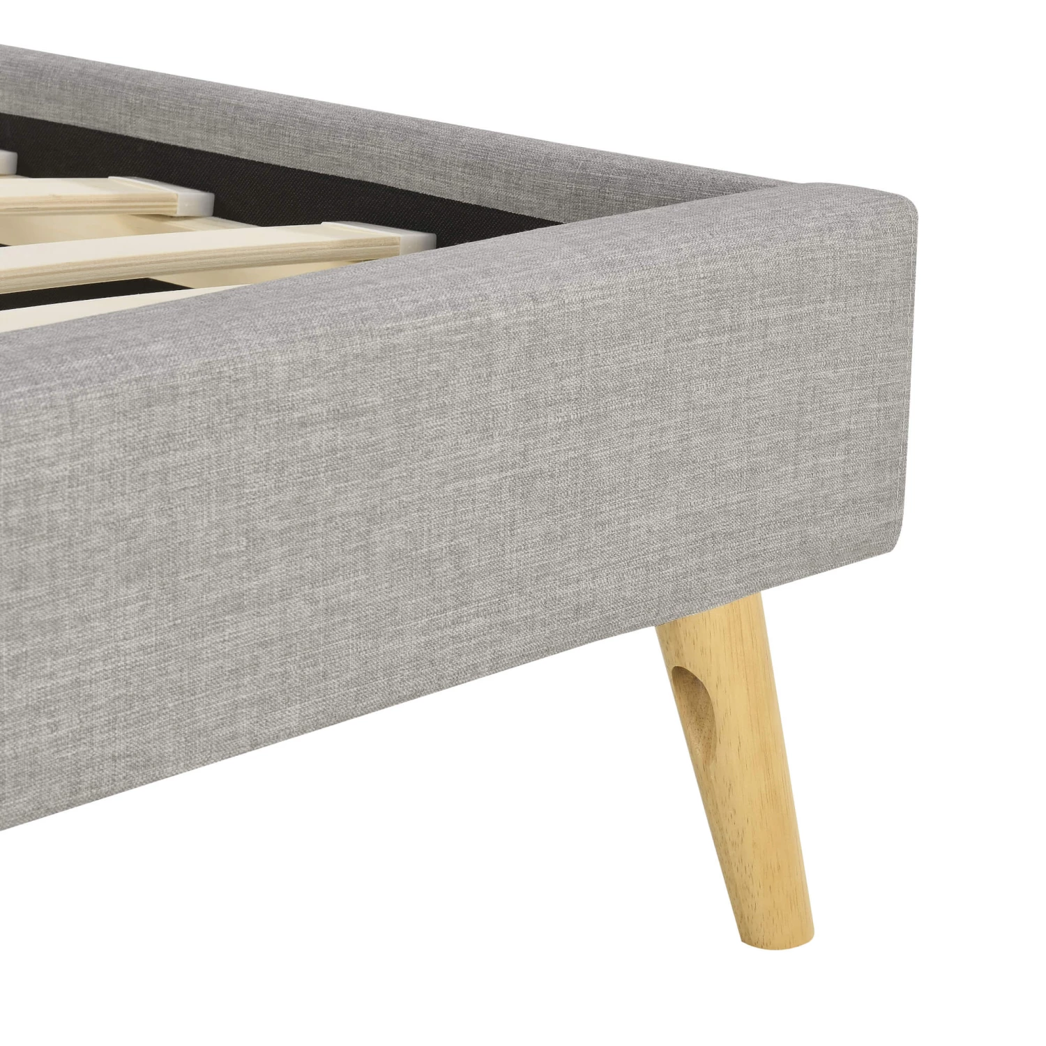 Lit En Bois Avec Tête De Lit Arrondie Tissu Gris Clair - LT17023 6 Lit En Bois Avec Tête De Lit Arrondie Tissu Gris Clair - LT17023 – Image 4