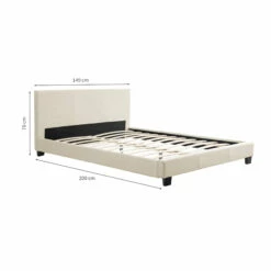 Lit En Bois Avec Tête De Lit Tissu Naturel 140x190 - LT17021 -Doublures De Lit Soldes 2024 cadre de lit scandive tissu naturel 140x190 mesures fond blanc