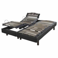 Sommier électrique De Relaxation En Pin Massif Aspect Cuir Gris