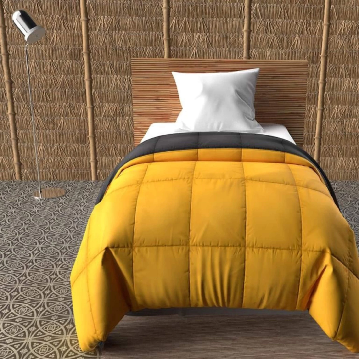Couette Bicolore Moutarde Et Anthracite Mi-saison 350g – Image 2