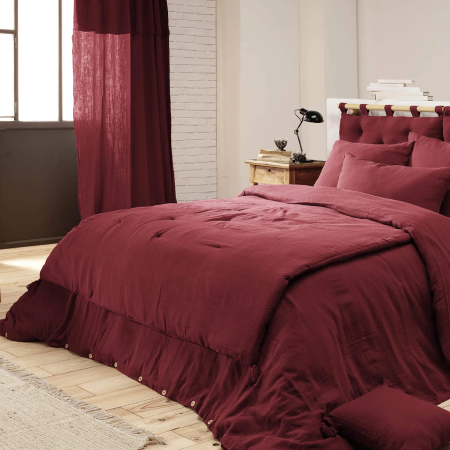 Couvre-lit Double Gaze De Coton Bordeaux 4 Couvre-lit Double Gaze De Coton Bordeaux – Image 2
