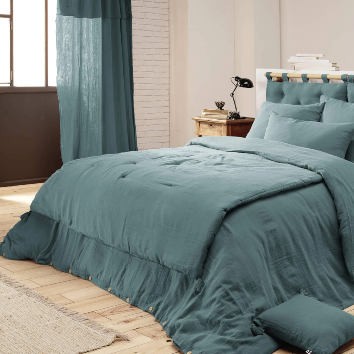 Couvre-lit Double Gaze De Coton Bleu Canard 4 Couvre-lit Double Gaze De Coton Bleu Canard – Image 2