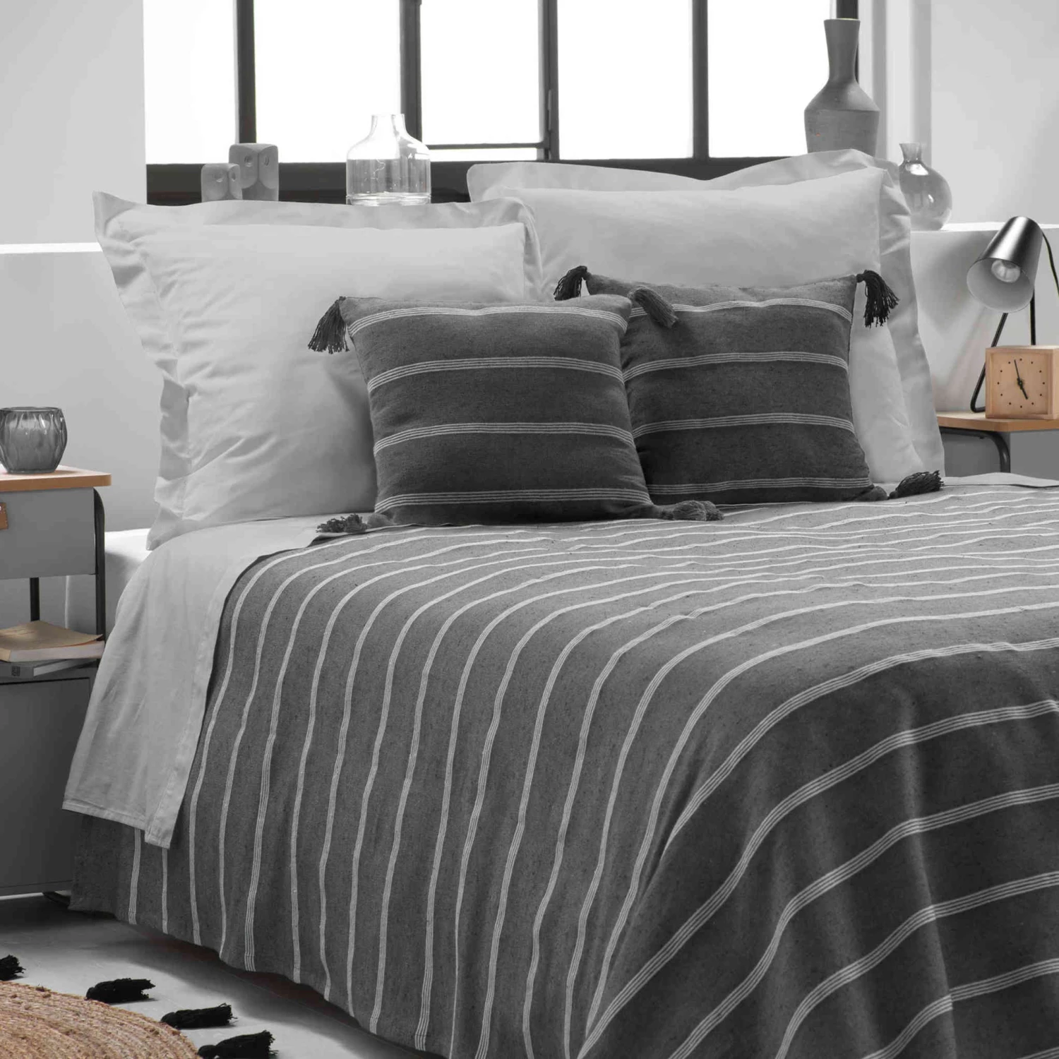 Couvre-lit Coton Jacquard Jakady Anthracite 3 Couvre-lit Coton Jacquard Jakady Anthracite