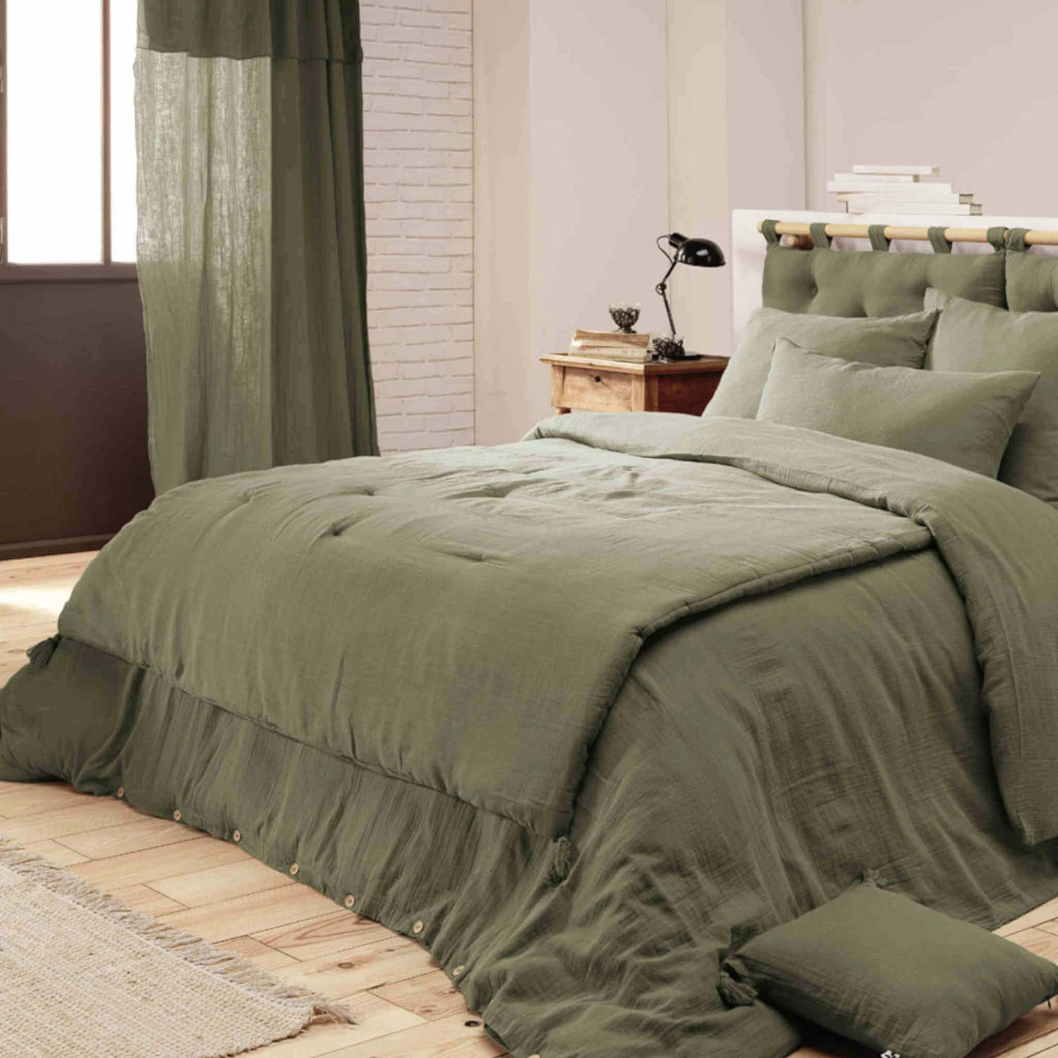 Couvre-lit Double Gaze De Coton Kaki 4 Couvre-lit Double Gaze De Coton Kaki – Image 2