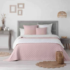 Couvre-lit Microfibre Matelassé Mellow Chic Rose Et Blanc
