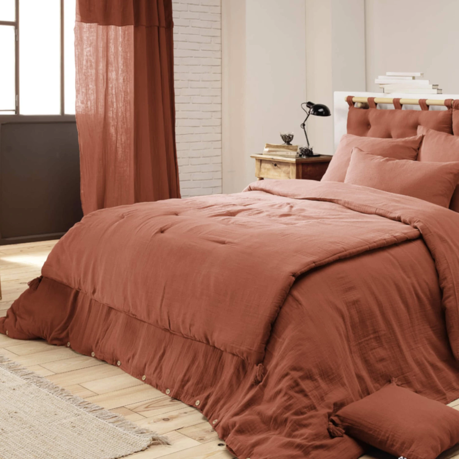 Couvre-lit Double Gaze De Coton Orange 4 Couvre-lit Double Gaze De Coton Orange – Image 2