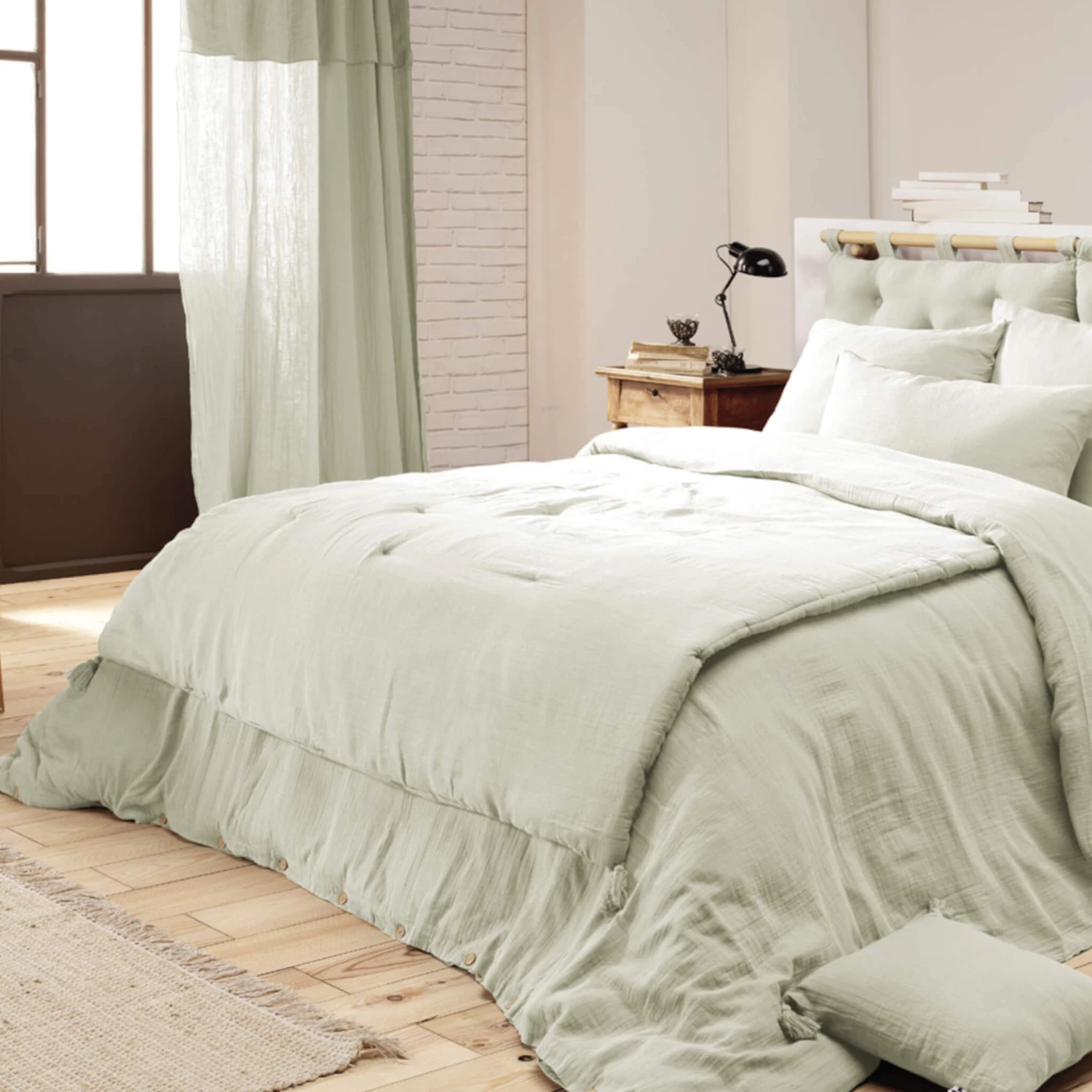 Couvre-lit Double Gaze De Coton Vert 4 Couvre-lit Double Gaze De Coton Vert – Image 2