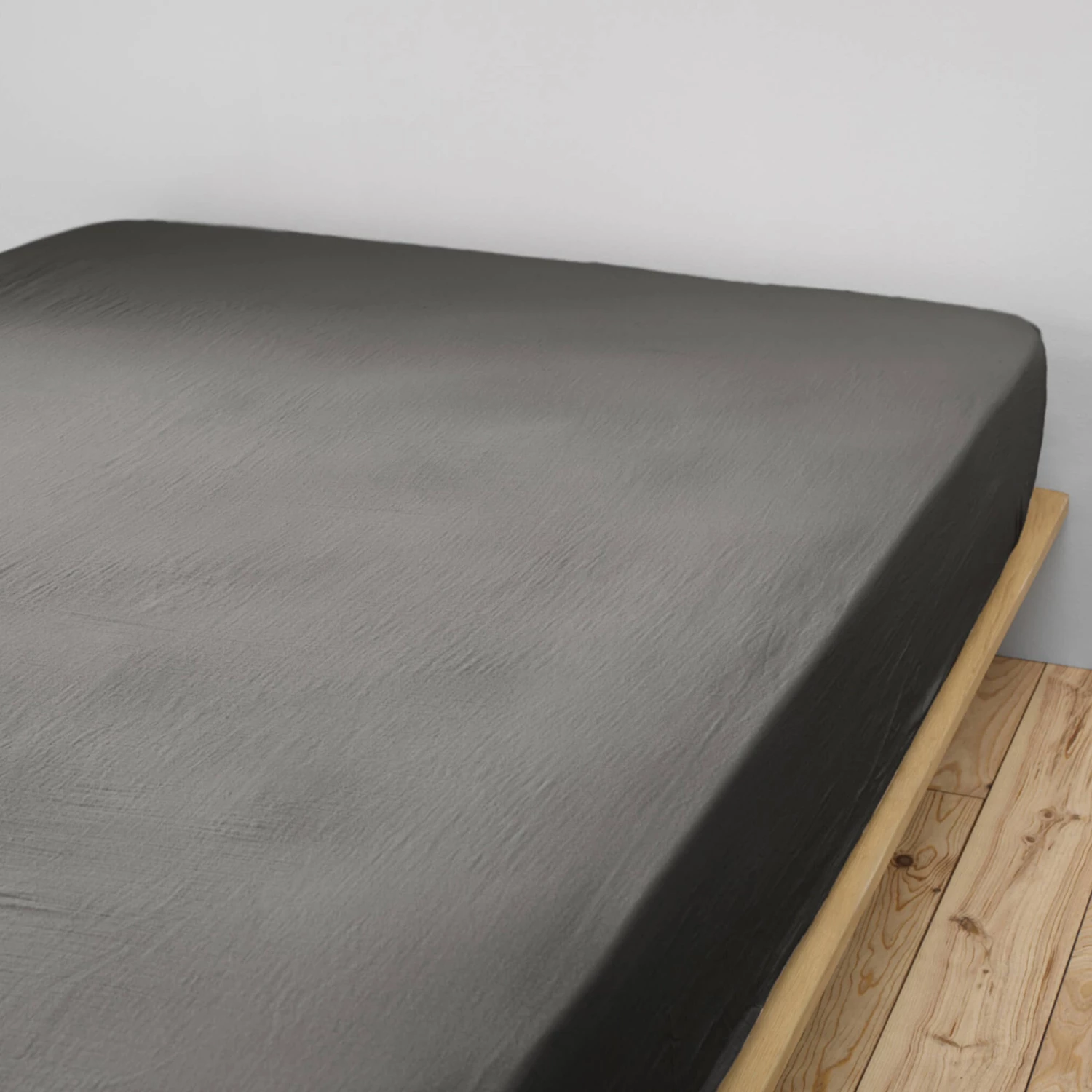 Drap Housse Double Gaze De Coton Gris Anthracite 4 Drap Housse Double Gaze De Coton Gris Anthracite – Image 2