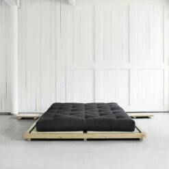 Ensemble Lit Futon Style Japonais Naturel + Tatami + Matelas Futon Noir