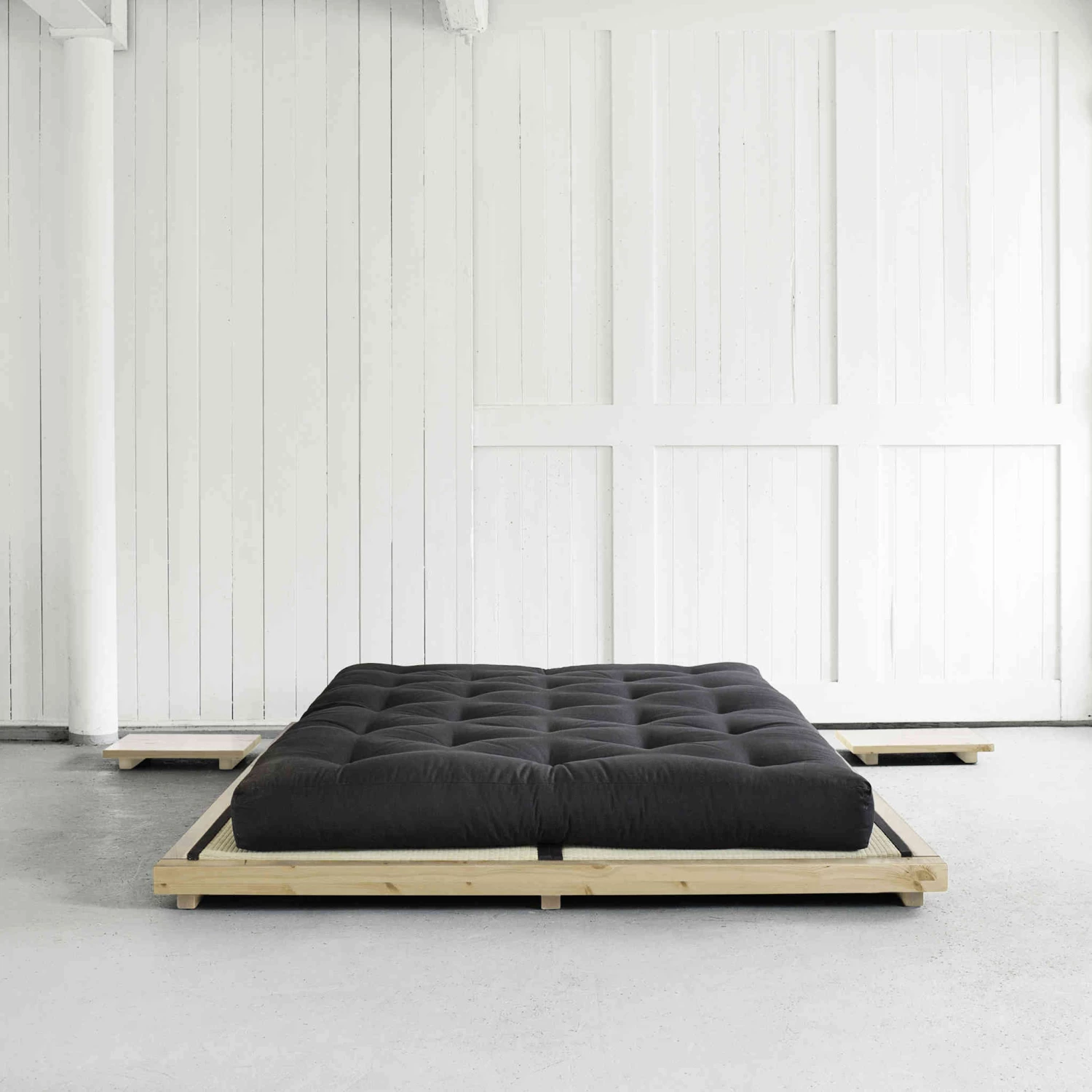 Ensemble Lit Futon Style Japonais Naturel + Tatami + Matelas Futon Noir 3 Ensemble Lit Futon Style Japonais Naturel + Tatami + Matelas Futon Noir