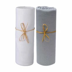 Lot De 2 Draps Housses Bébé Jersey Bio Blanc Et Gris Foncé