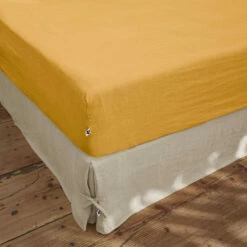 Drap Housse Lin Lavé -Doublures De Lit Soldes 2024 drap housse jaune fonce ambiance