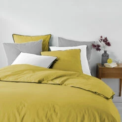Drap Housse Coton Lavé Linette Jaune -Doublures De Lit Soldes 2024 drap housse linette jaune