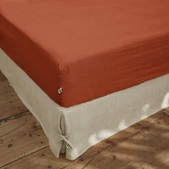 Drap Housse Lin Lavé -Doublures De Lit Soldes 2024 drap housse orange ambiance 1