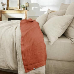 Drap Plat Lin Lavé 13 Drap Plat Lin Lavé -Doublures De Lit Soldes 2024 drap plat soline orange ambiance 2