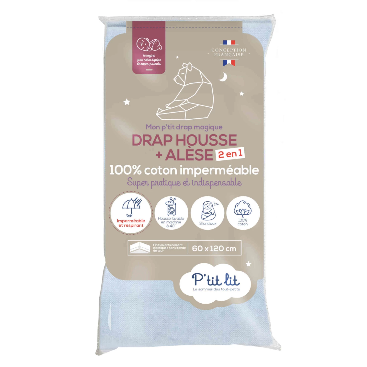 Drap Housse Bébé + Alèse 2 En 1 Coton Imperméable Gris 3 Drap Housse Bébé + Alèse 2 En 1 Coton Imperméable Gris