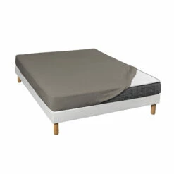 Drap Housse Jersey Taupe Bonnet 30 Cm 100% Coton Biologique