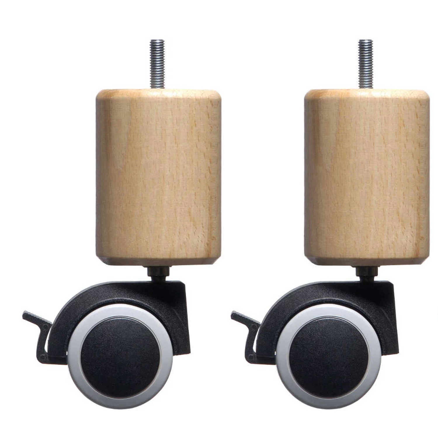 4 Pieds Cylindriques Bois Naturel à Roulette Pivotante Et Frein 15 Cm 4 4 Pieds Cylindriques Bois Naturel à Roulette Pivotante Et Frein 15 Cm – Image 2