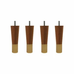 4 Pieds Fuseau Chêne Massif Et Laiton 15 Cm