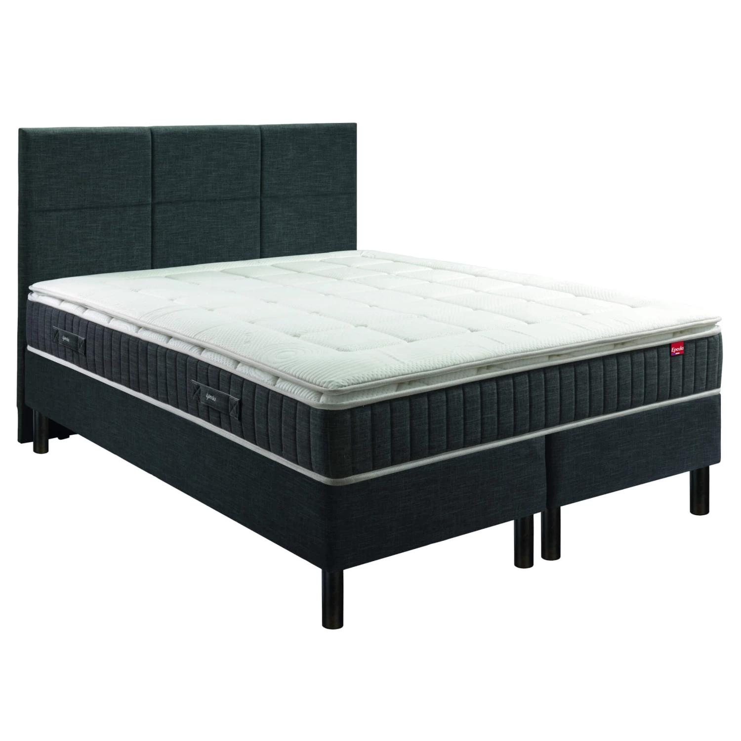 Ensemble Boxspring Surmatelas + Matelas + Sommier + Tête De Lit + Pieds Gris Chiné Epeda ENCHANTEUR 3 Ensemble Boxspring Surmatelas + Matelas + Sommier + Tête De Lit + Pieds Gris Chiné Epeda ENCHANTEUR
